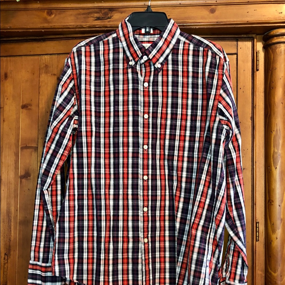Men’s JCrew Button Down Long Sleeve Sz L Red/Blue